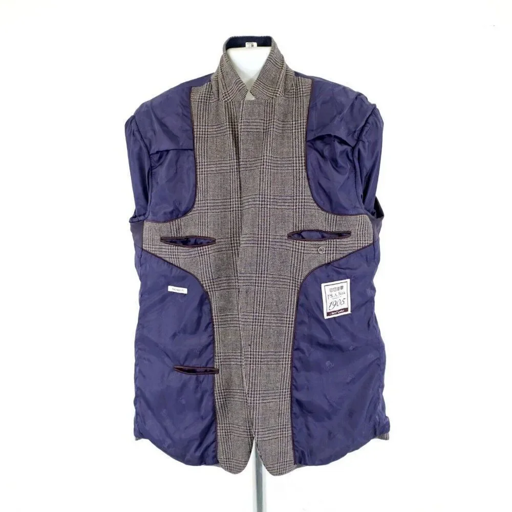 Jos A Bank 1905 Soft Tweed Wool Glen‎ Plaid 44R / Slim 46R Gray Tan Brown Blue